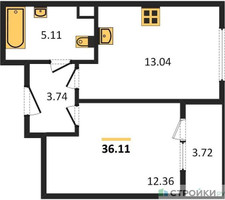 Планировка однокомнатной(квартира) площадью 36.11 квадратных метров в “Жилые кварталы Новое Пушкино”