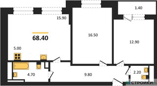 Планировка двухкомнатной(квартира) площадью 68.5 квадратных метров в “ЖК Пушкино Град”