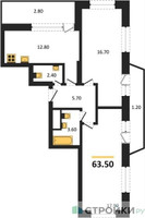 Планировка двухкомнатной(квартира) площадью 63.5 квадратных метров в “ЖК Рассказово”