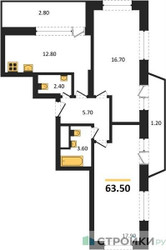 Планировка двухкомнатной(квартира) площадью 63.5 квадратных метров в ЖК “ЖК Рассказово”