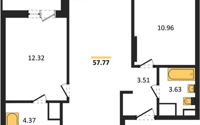 Планировка двухкомнатной(квартира) площадью 57.77 квадратных метров в ЖК “ЖК Светлый мир Станция Л”