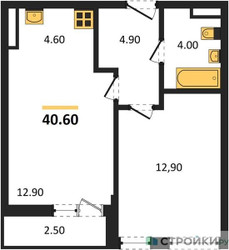 Планировка однокомнатной(квартира) площадью 40.6 квадратных метров в ЖК “ЖК Родные кварталы”