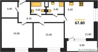 Планировка двухкомнатной(квартира) площадью 67.8 квадратных метров в “Жилые кварталы Белый Град”