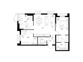 Планировка трехкомнатной(квартира) площадью 81.1 квадратных метров в “ЖК Мичуринский Парк”