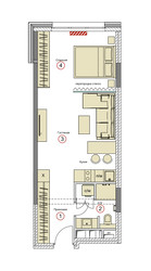 Планировка однокомнатной(апартаменты) площадью 38.7 квадратных метров в ЖК “ЖК Sole hills (Соле Хиллс)”