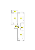 Планировка трехкомнатной(квартира) площадью 65.81 квадратных метров в “ЖК Радость (Радумля Парк)”