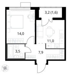 Планировка однокомнатной(квартира) площадью 38 квадратных метров в ЖК “ЖК 1-й Саларьевский (Первый Саларьевский)”