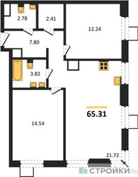 Планировка двухкомнатной(квартира) площадью 67.05 квадратных метров в ЖК “ЖК Квартал Тетрис”