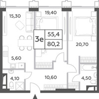 Планировка трехкомнатной(квартира) площадью 80.2 квадратных метров в “ЖК Will Towers (Вилл Тауэрс)”