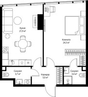 Планировка однокомнатной(квартира) площадью 58.3 квадратных метров в “ЖК ОНЕ”