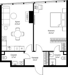 Планировка однокомнатной(квартира) площадью 58.3 квадратных метров в ЖК “ЖК ОНЕ”