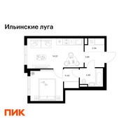 Планировка однокомнатной(квартира) площадью 33.88 квадратных метров в “ЖК Ильинские луга”
