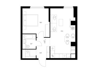 Планировка однокомнатной(квартира) площадью 45.2 квадратных метров в ЖК “ЖК Кронштадтский 9”