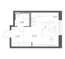 Планировка студии(квартира) площадью 27.51 квадратных метров в “ЖК Квартал Строгино”