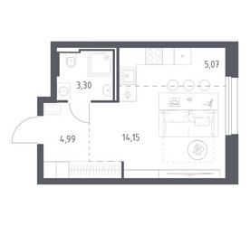 Планировка студии(квартира) площадью 27.51 квадратных метров в ЖК “ЖК Квартал Строгино”