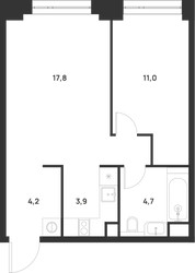 Планировка однокомнатной(квартира) площадью 41.6 квадратных метров в ЖК “ЖК Войс”