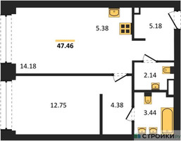 Планировка однокомнатной(квартира) площадью 47.45 квадратных метров в “ЖК NOVA (Нова)”