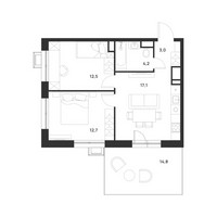 Планировка двухкомнатной(квартира) площадью 53.9 квадратных метров в “ЖК Форевиль”