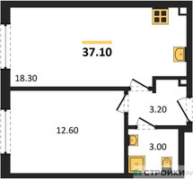 Планировка однокомнатной(квартира) площадью 37.1 квадратных метров в “ЖК Лучи-2”