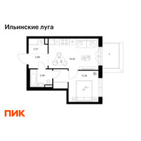 Планировка однокомнатной(квартира) площадью 35.32 квадратных метров в “ЖК Ильинские луга”