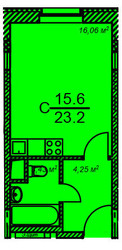 Планировка студии(квартира) площадью 23.2 квадратных метров в ЖК “ЖК Березовая роща”