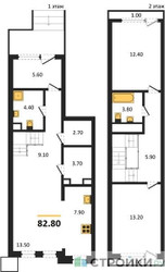 Планировка двухкомнатной(квартира) площадью 82.8 квадратных метров в ЖК “ЖК Новая Щербинка”