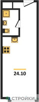 Планировка студии(апартаменты) площадью 24.1 квадратных метров в “ЖК Nametkin Tower (Наметкин Тауэр)”