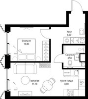 Планировка однокомнатной(квартира) площадью 41.9 квадратных метров в “ЖК СЕТ”