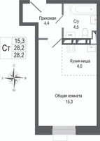 Планировка студии(квартира) площадью 28.2 квадратных метров в “ЖК КИНОКВАРТАЛ”