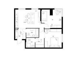 Планировка двухкомнатной(квартира) площадью 69.6 квадратных метров в “ЖК Кронштадтский 9”