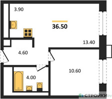 Планировка однокомнатной(апартаменты) площадью 36.5 квадратных метров в “ЖК Верейская 41”