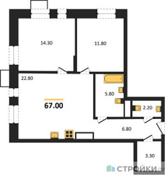 Планировка двухкомнатной(квартира) площадью 67 квадратных метров в ЖК “ЖК Первый Московский”