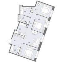 Планировка 4+ комнатной(квартира) площадью 96.9 квадратных метров в “ЖК Родина Переделкино”