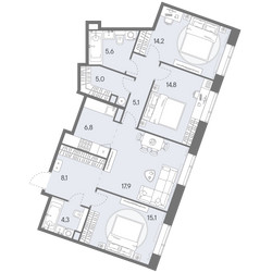 Планировка 4+ комнатной(квартира) площадью 96.9 квадратных метров в ЖК “ЖК Родина Переделкино”