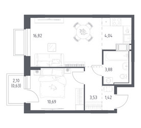 Планировка однокомнатной(квартира) площадью 41.01 квадратных метров в ЖК “ЖК Томилино Парк”