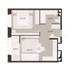 Планировка однокомнатной(квартира) площадью 43.1 квадратных метров в ЖК “ЖК Гранд Комфорт”