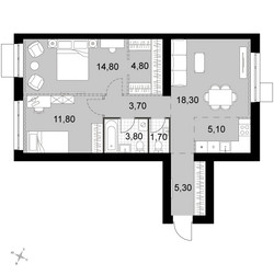 Планировка трехкомнатной(квартира) площадью 69.3 квадратных метров в ЖК “Апрелевка Клаб”