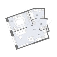 Планировка двухкомнатной(квартира) площадью 45.5 квадратных метров в “ЖК Родина Переделкино”