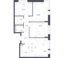 Планировка трехкомнатной(квартира) площадью 70.93 квадратных метров в “ЖК Егорово Парк”