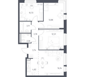 Планировка трехкомнатной(квартира) площадью 70.93 квадратных метров в ЖК “ЖК Егорово Парк”