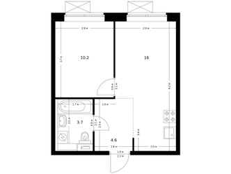 Планировка однокомнатной(квартира) площадью 34.5 квадратных метров в ЖК “ЖК Ильинские луга”
