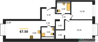 Планировка двухкомнатной(квартира) площадью 67.5 квадратных метров в “ЖК Равновесие”