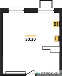 Планировка однокомнатной(апартаменты) площадью 30.3 квадратных метров в ЖК “ЖК Легендарный квартал на Ботаническом саду”