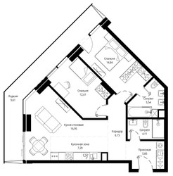 Планировка двухкомнатной(апартаменты) площадью 82.52 квадратных метров в ЖК “ЖК Джойс”