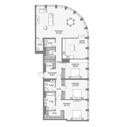 Планировка 4+ комнатной(апартаменты) площадью 196.2 квадратных метров в ЖК “ЖК Sky View (Скай Вью)”