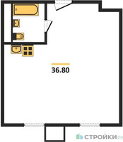 Планировка однокомнатной(апартаменты) площадью 36.8 квадратных метров в “ЖК Движение. Тушино”