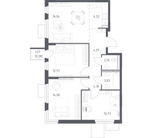 Планировка трехкомнатной(квартира) площадью 71.77 квадратных метров в “ЖК Мытищи Парк”