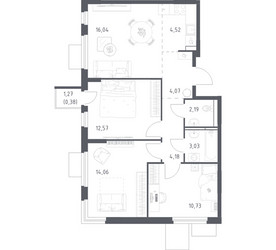 Планировка трехкомнатной(квартира) площадью 71.77 квадратных метров в ЖК “ЖК Мытищи Парк”
