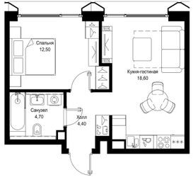 Планировка однокомнатной(квартира) площадью 40.1 квадратных метров в ЖК “ЖК Cityzen (Ситизен)”