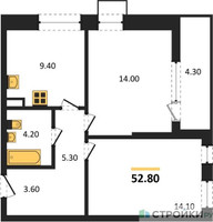 Планировка двухкомнатной(квартира) площадью 52.8 квадратных метров в “ЖК Прокшино”